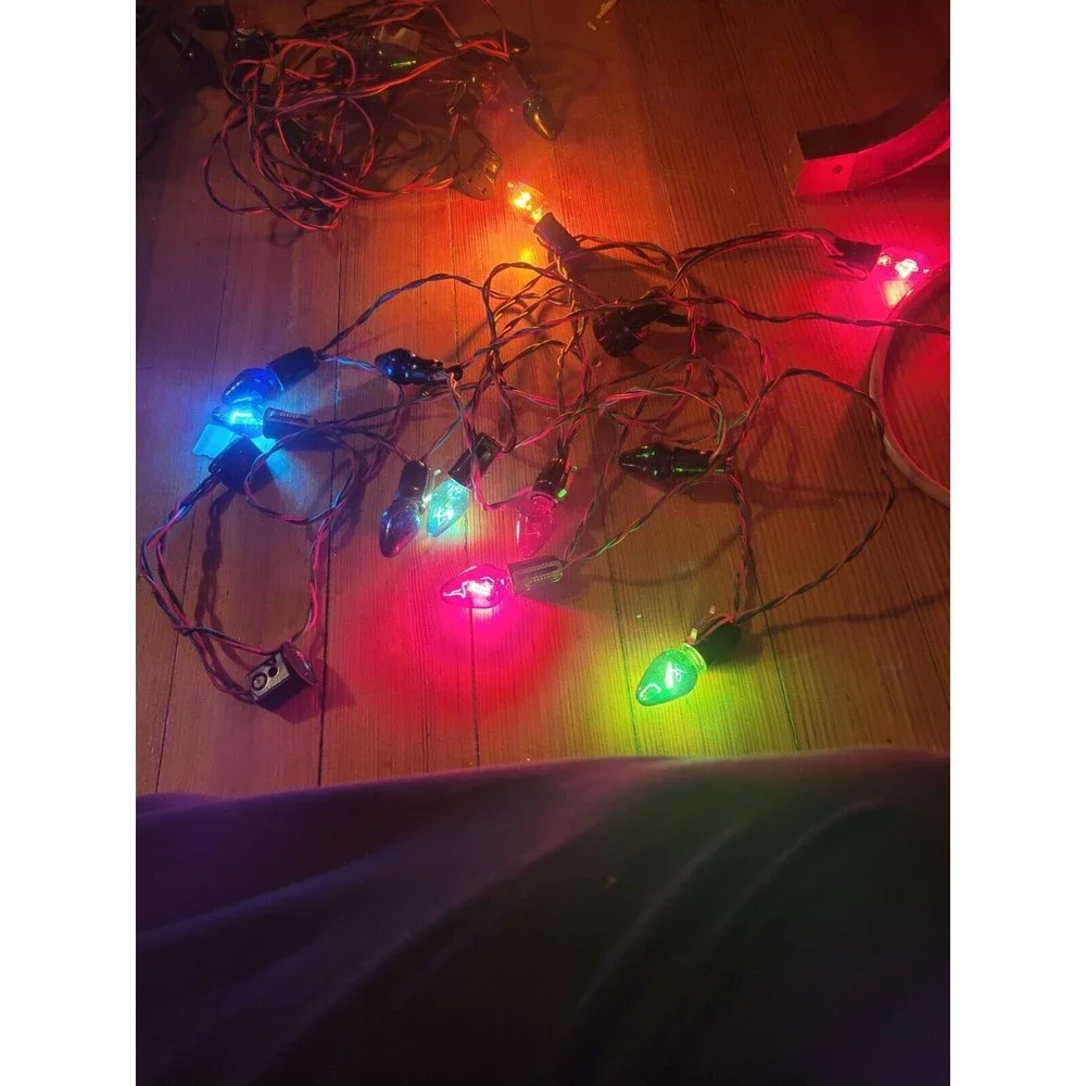 Lot 4 Vintage Christmas Tree Lights 15 Socket Bulb String Strand Red Green Wire